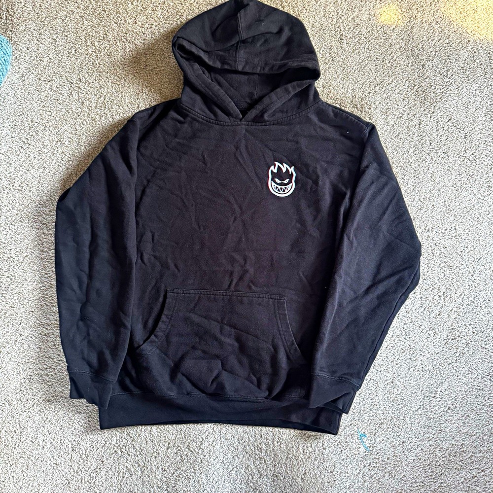 Spitfire Mens Black Fleece Pullover Hoodie Flame Face/Spiral Graphic Sz S